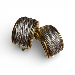 Vintage Givenchy Paris Ribbed Clip-On Earrings | Gold & Silver Tone | 1980s